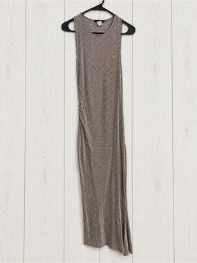 Sleeveless Striped Maxi Dress - Brown and White